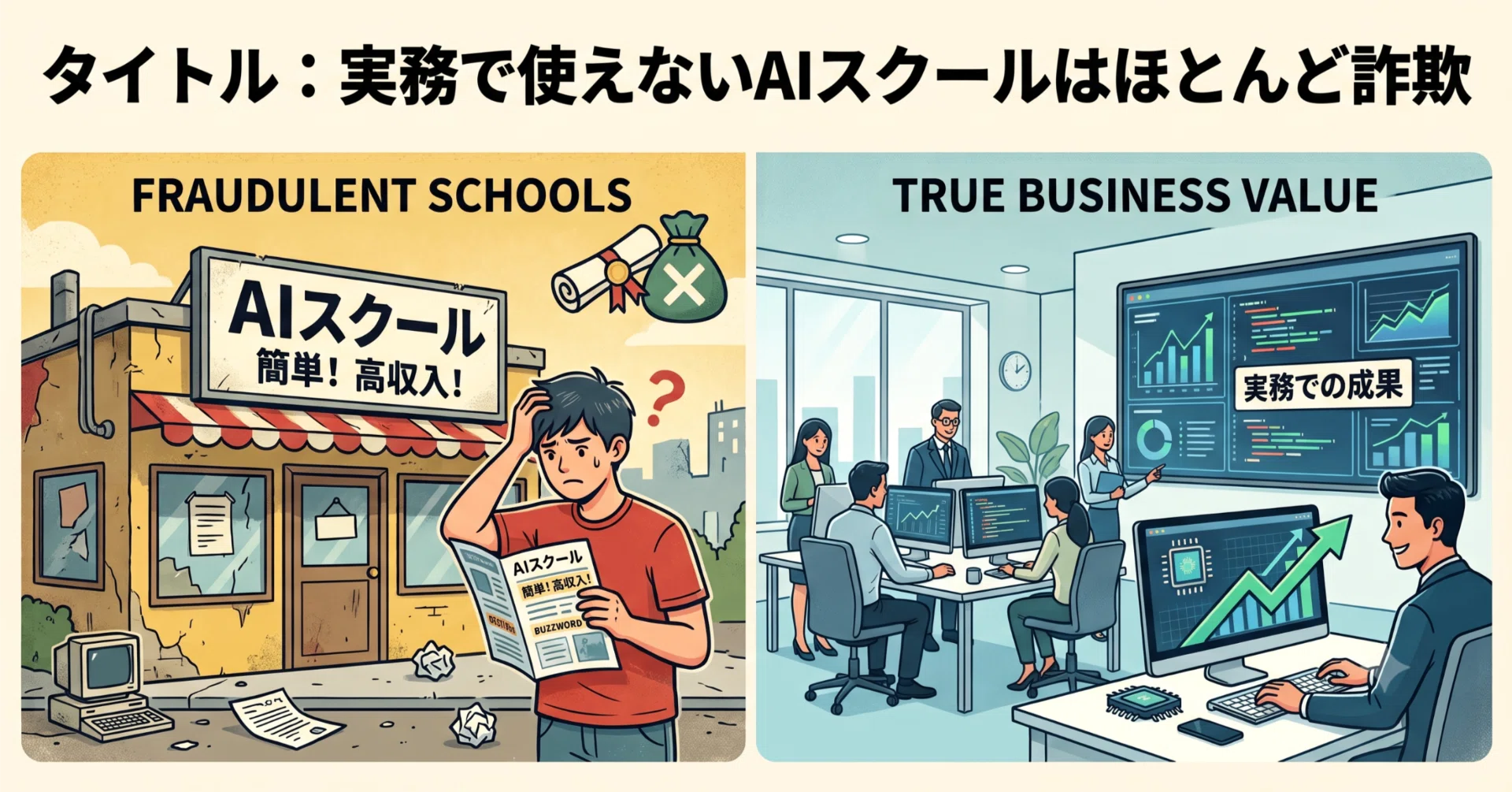 実務で使えないAIスクールはほとんど詐欺｜狼煙ラボ｜氷河期世代 