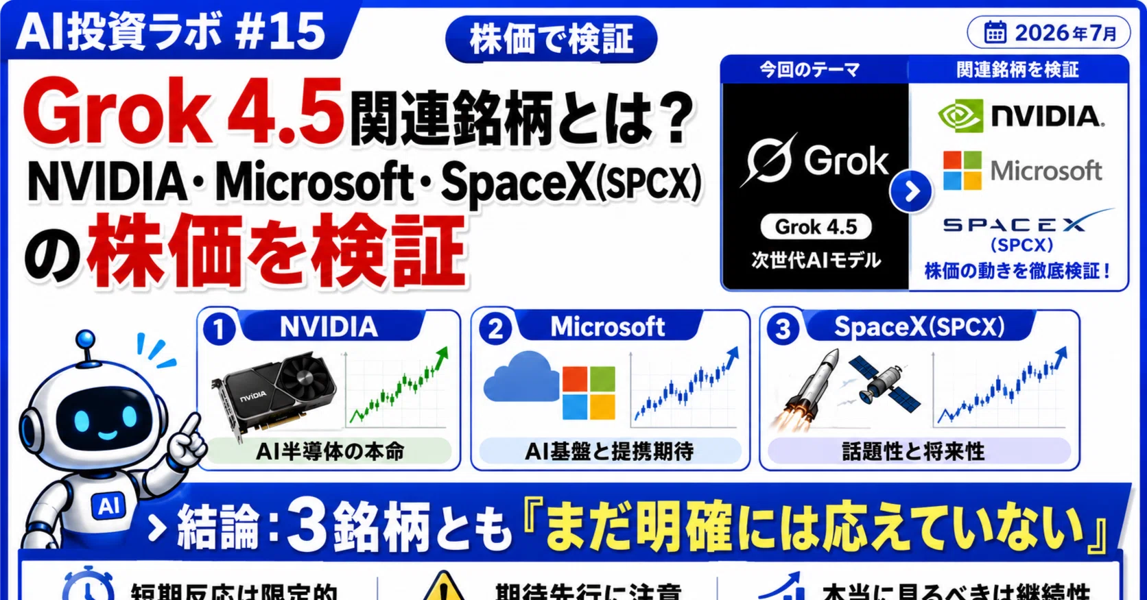 Grok 4.5関連銘柄とは？NVIDIA・Microsoft・SpaceX(SPCX)の株価を検証