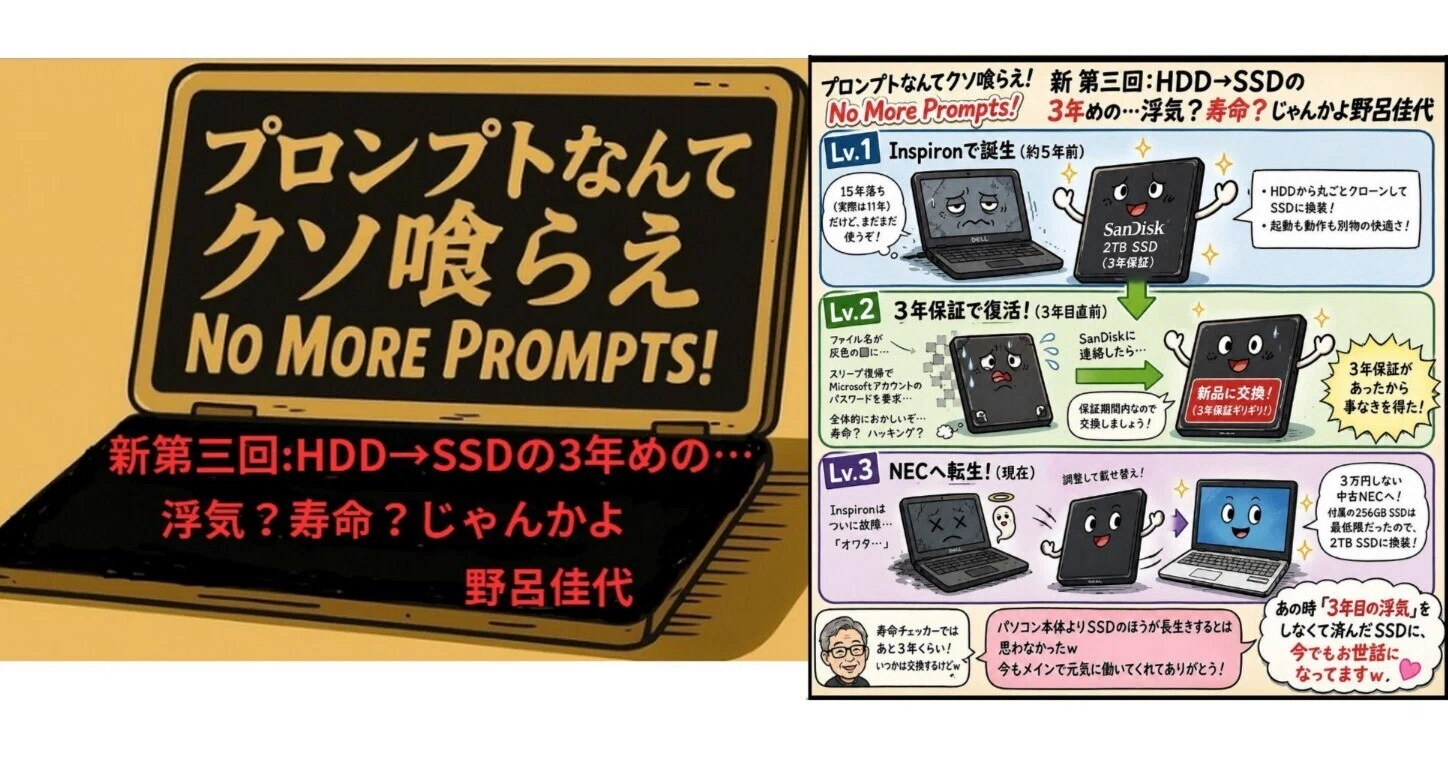 プロンプトなんてクソ喰らえ!No More Prompts!新第三回:HDD→SSDの3年