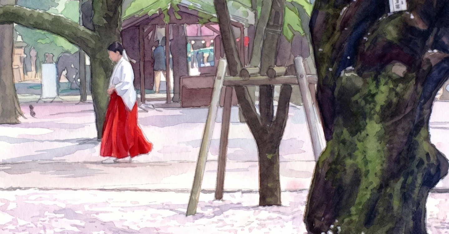 AI画像生成:043]靖国神社 桜の絨毯:水彩画:WCH-R3.0[☆メジャー
