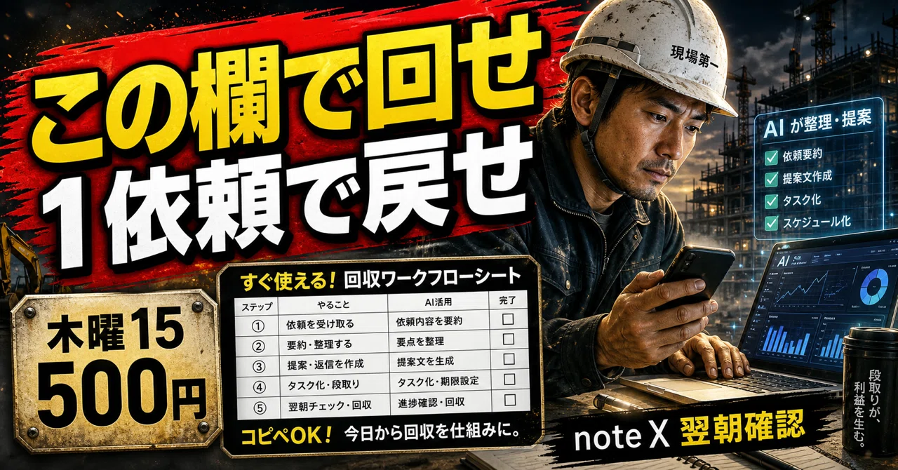 現場メモを「note・X・翌朝確認」まで回す7欄テンプレ【記入例つき