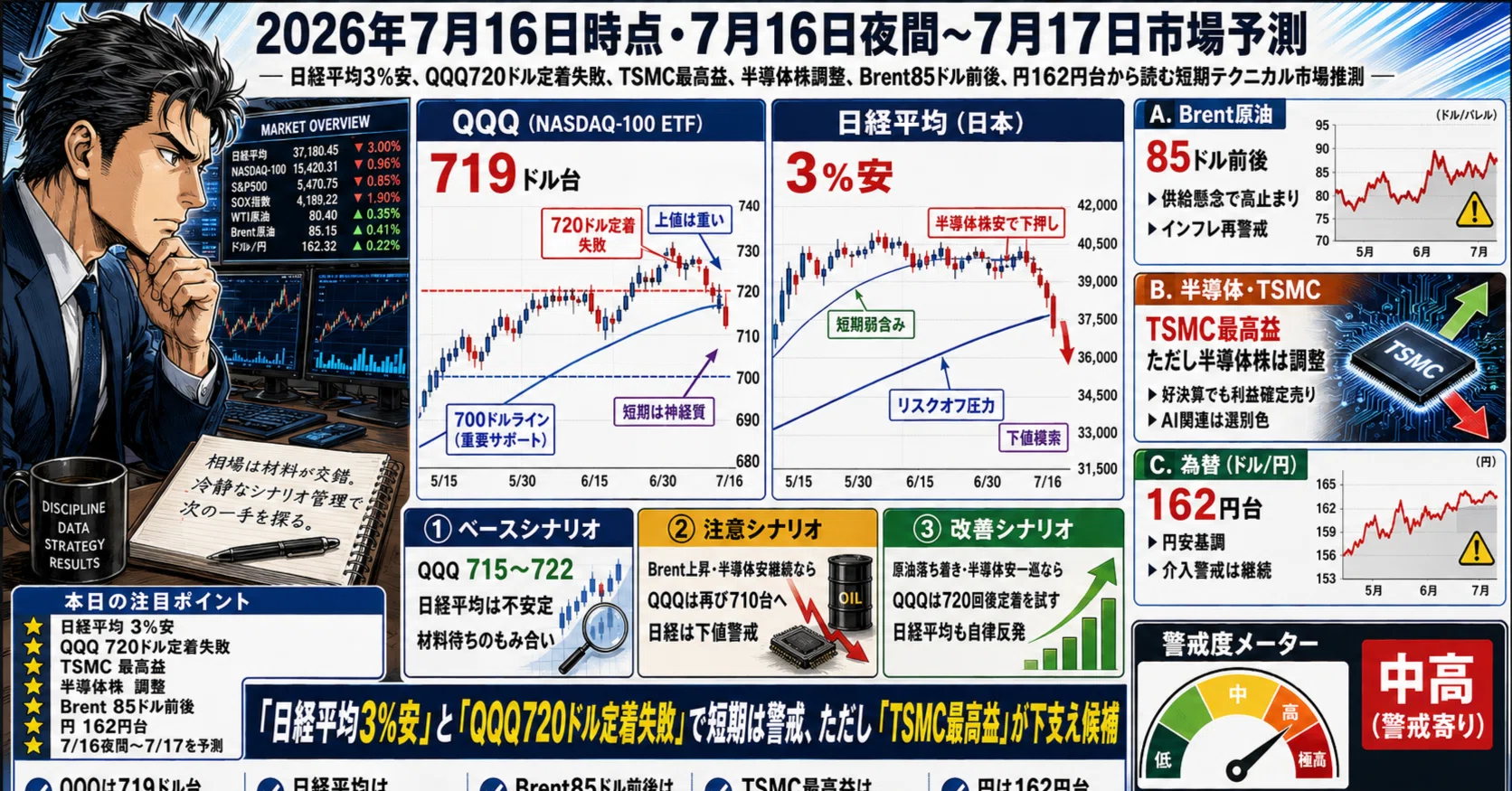 2026年7月16日時点・7月16日夜間〜7月17日市場予測― 日経平均3％安