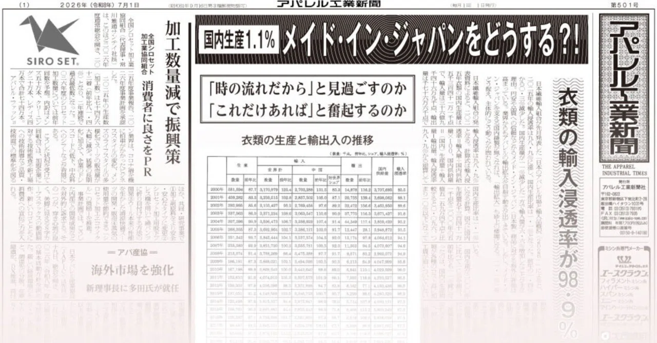 アパレル工業新聞最新号（2026年7月 501号）｜「アパ工