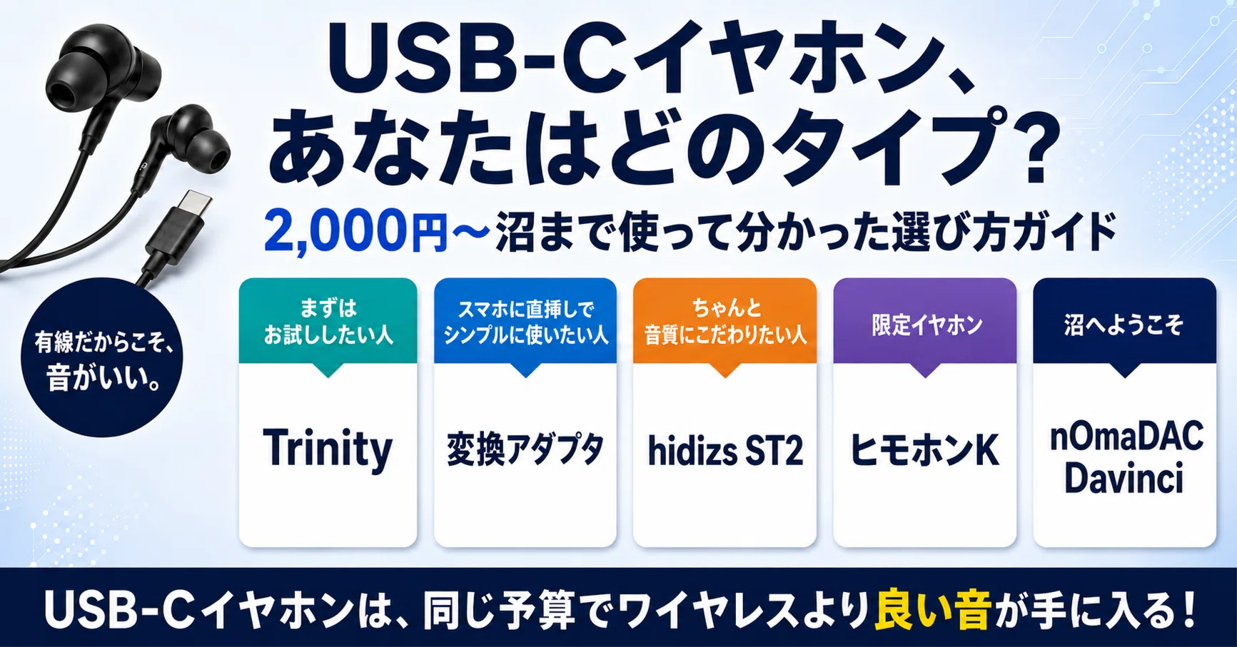 DaVinci イヤホン ハイレゾ音源対応 USB-Cイヤホン、あなたはどのタイプ？2,000円〜沼まで使って分かった