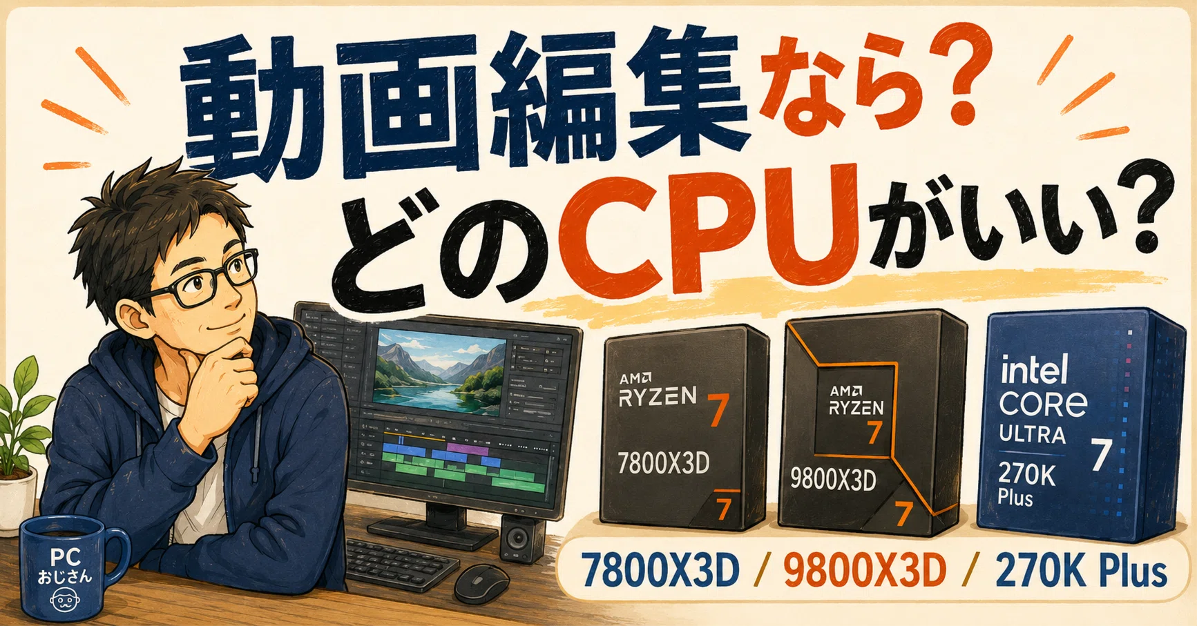 動画編集用CPUは7800X3D・9800X3D・Core Ultra 7 270K Plusの