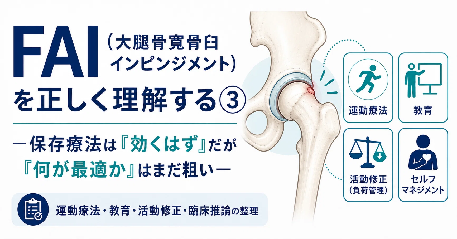 FAI(大腿骨寛骨臼インピンジメント)を正しく理解する③ ―保存療法は