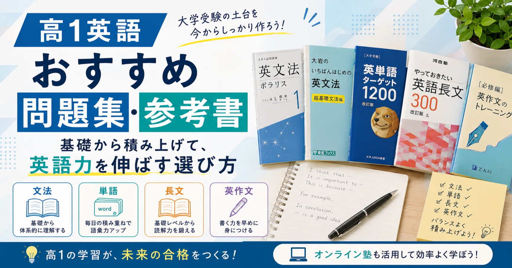 高1英語のおすすめ問題集・参考書｜大学受験の土台を作る選び方｜元