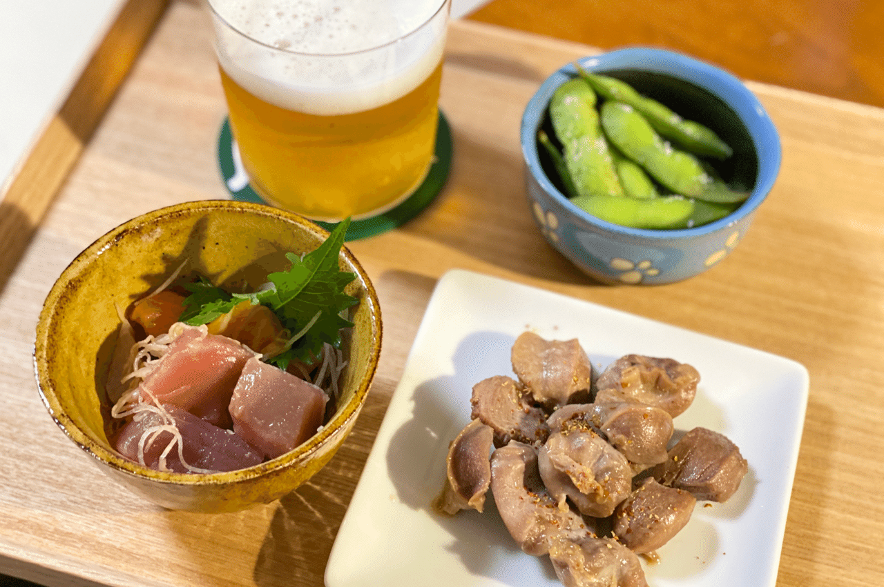 砂肝のマジックソルト炒め 刺身ぶつ 枝豆 居酒屋ふるる ふるる 性格診断する婚活師匠 Note