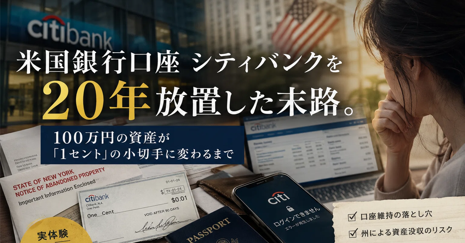 米国銀行口座シティバンクを20年放置した末路。100万円の資産が「1
