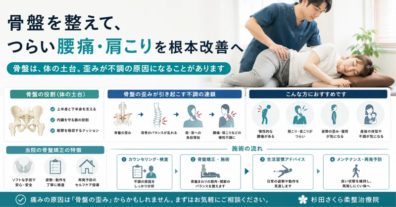 骨盤矯正とは何か。腰痛・肩こりとの深い関係を柔道整復師がわかりやすく解説【磯子区杉田 整骨院・接骨院】
