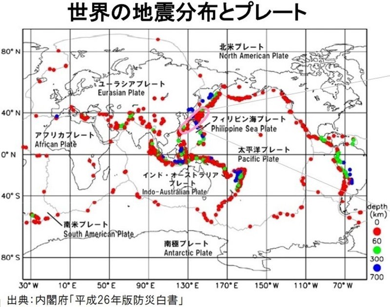 世界の地震とプレート_地図のみ_日本