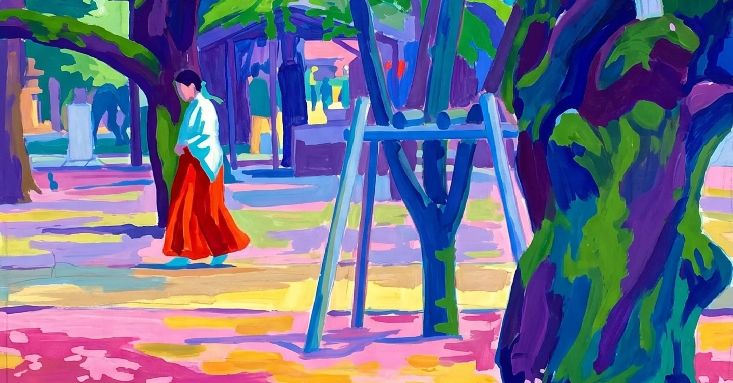 AI画像生成:045]靖国神社 桜の絨毯:アクリル画:ACH-R3.0-MF:マティス