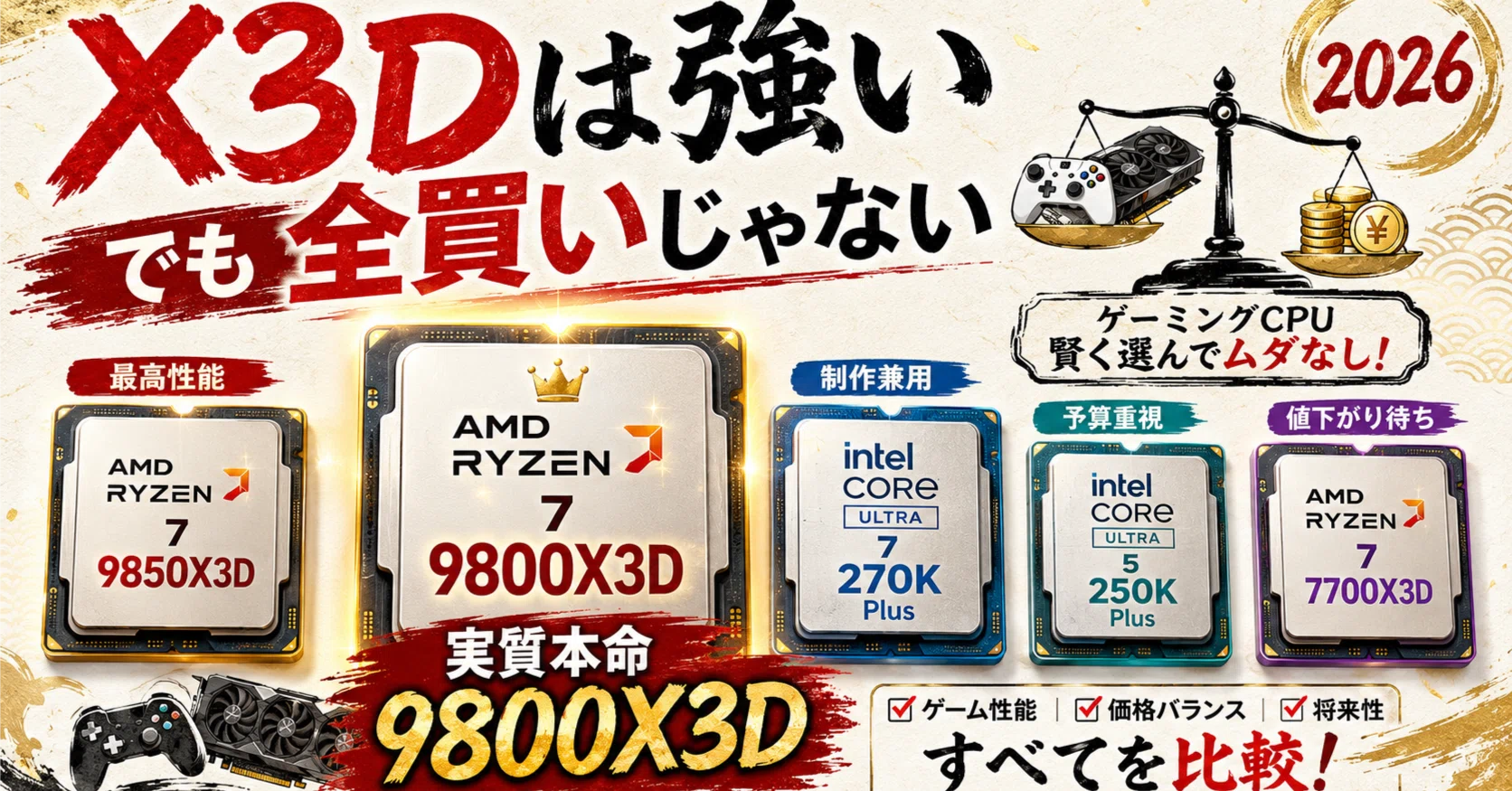 ゲーミングCPUの勝ち組はRyzen X3D？Intelと性能を比較｜pc_masami