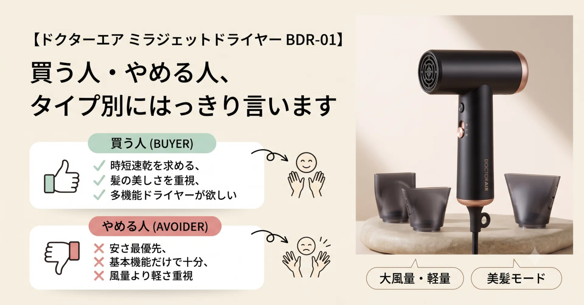 ドクターエア ミラジェットドライヤー BDR-01】買う人・やめる人