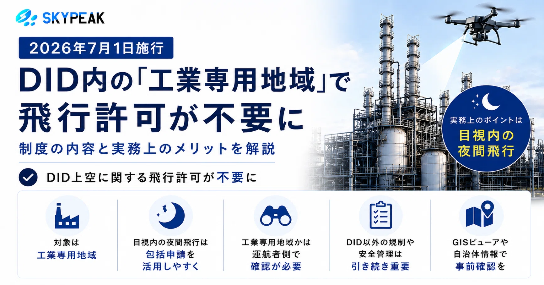 2026年7月1日施行】DID内の「工業専用地域」で飛行許可が不要に｜制度