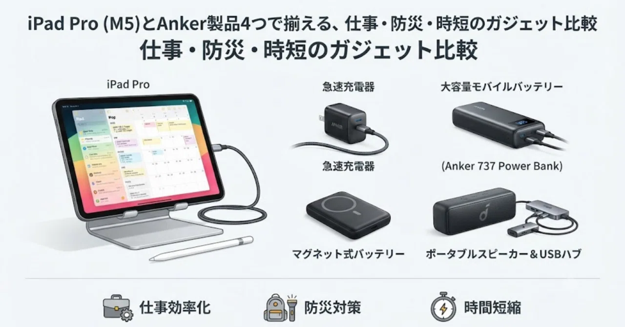 iPad Pro（M5)とAnker製品4つで揃える、仕事・防災・時短のガジェット