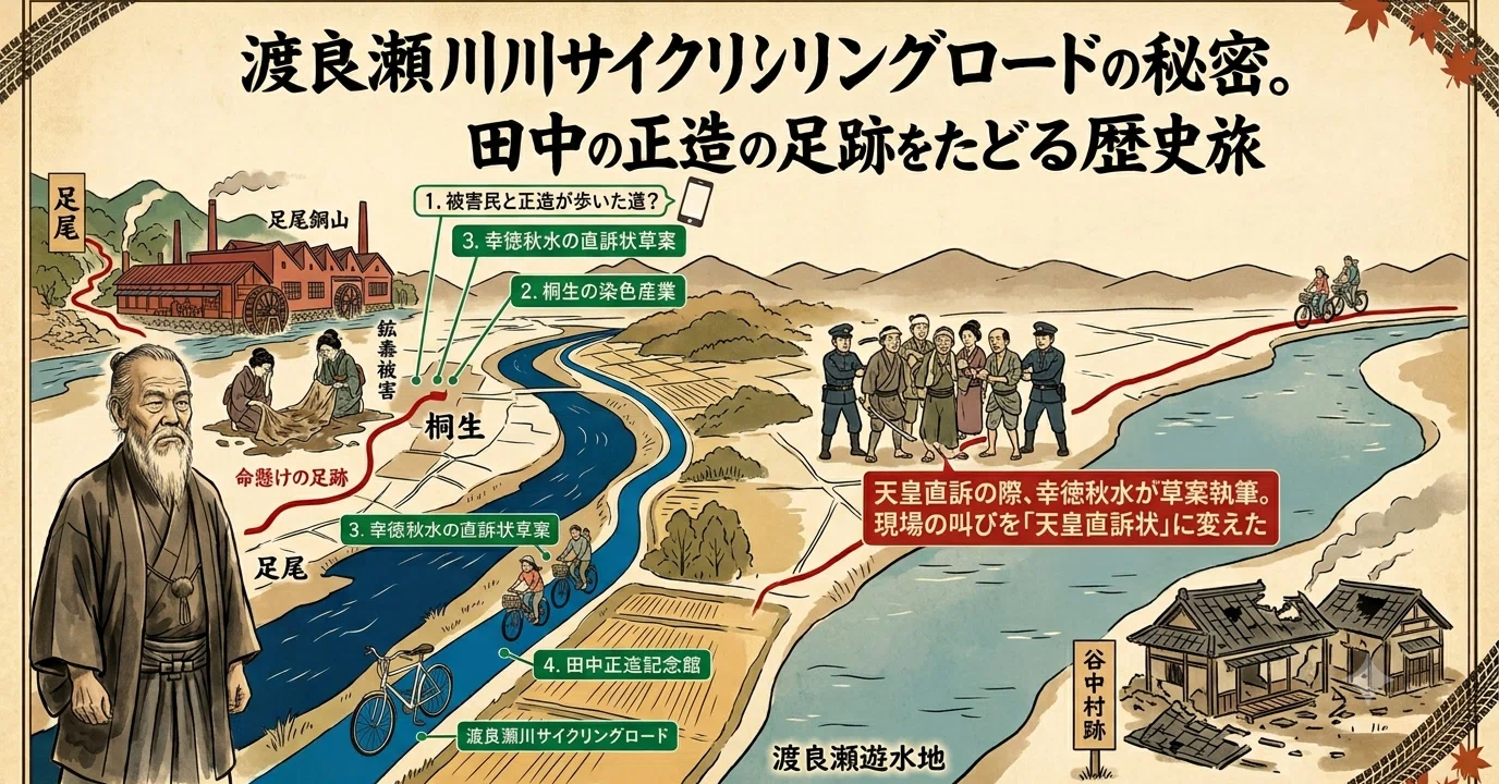 渡良瀬川サイクリングロードの秘密。風を感じて走る道は、田中正造が