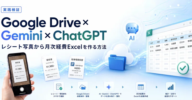 【実践検証】Google Drive×Gemini×ChatGPTで、レシート写真から月次経費Excelを作る方法