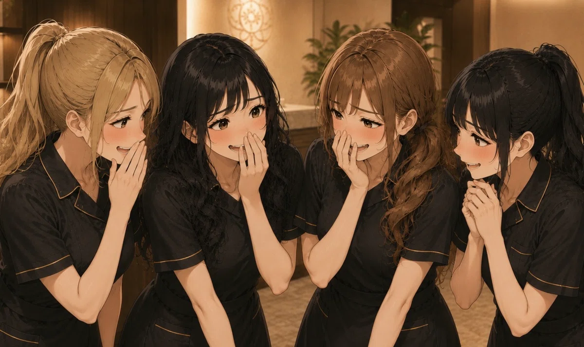 【CFNM・イラスト付】美人セラピスト五人の前でVIO脱毛のモデルに！“モノ”を隠す為に大きめのタオルを使った事が裏目に出てしまいフル勃起を見