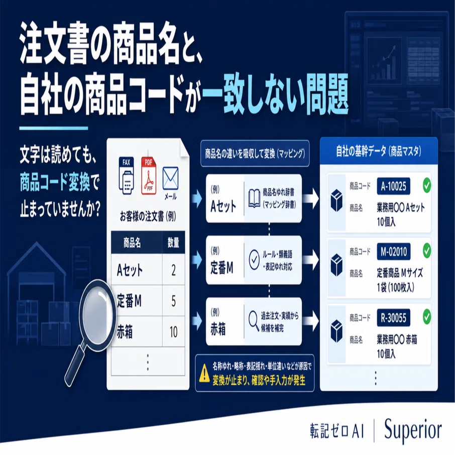 注文書の商品名と、自社の商品コードが一致しない問題｜Superior