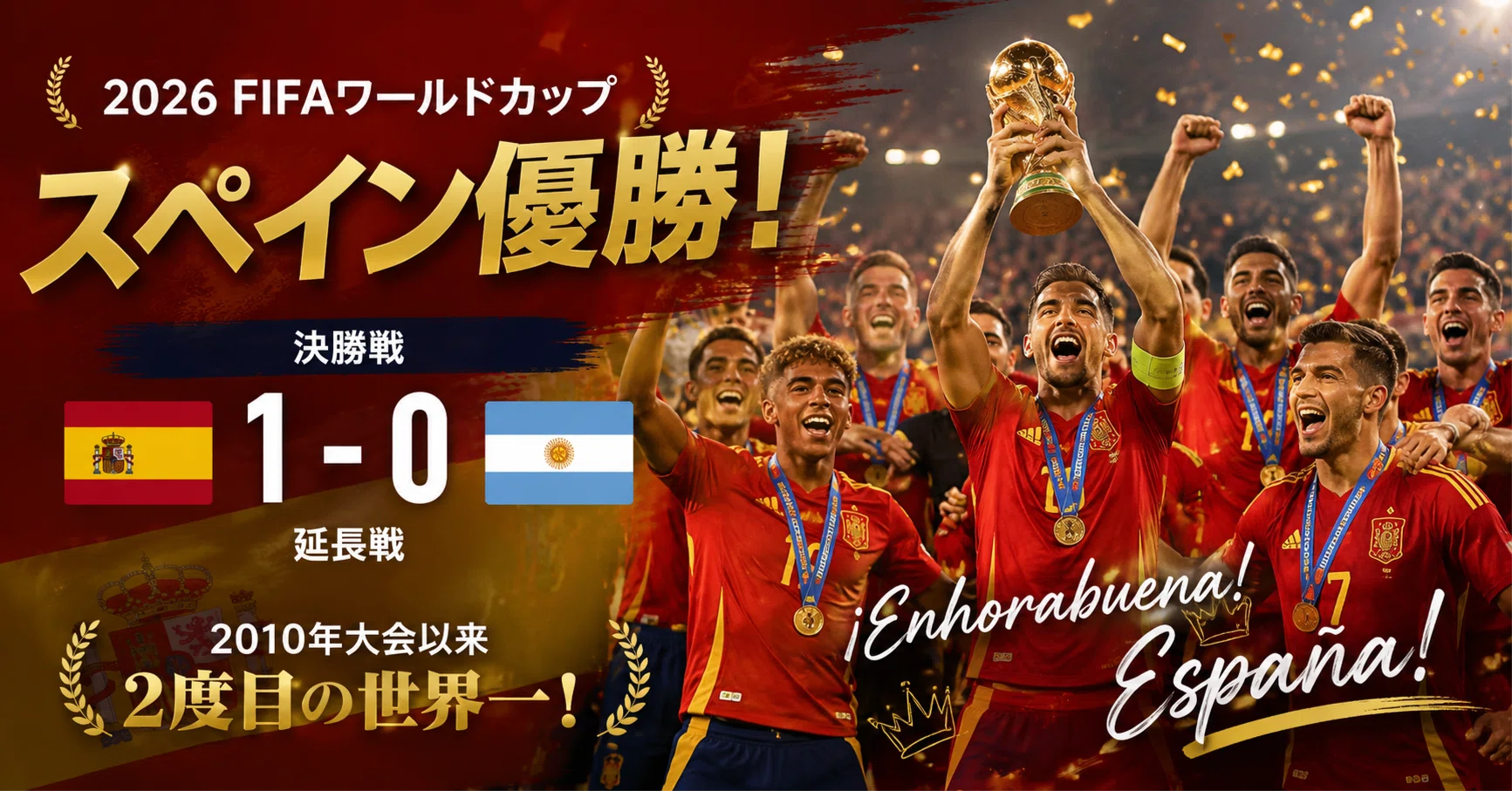 スペイン、16年ぶり世界王者へ。2026年ワールドカップ優勝が示した「新