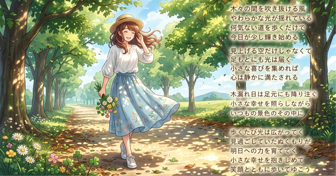 AI作詞紹介】木漏れ日は足元にも降り注ぐ｜ぶどうスパーク｜フォロバ100