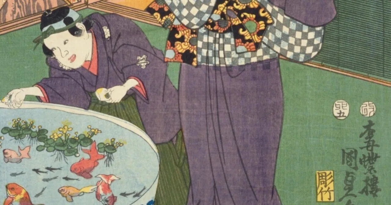 昔の日本】水鉢の中まで夏になる｜江戸の金魚ブーム｜錦絵・版本10点