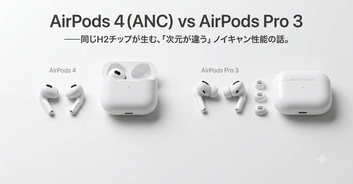 AirPods 4（ANC）vs AirPods Pro 3——同じH2チップが生む、「次元が違う