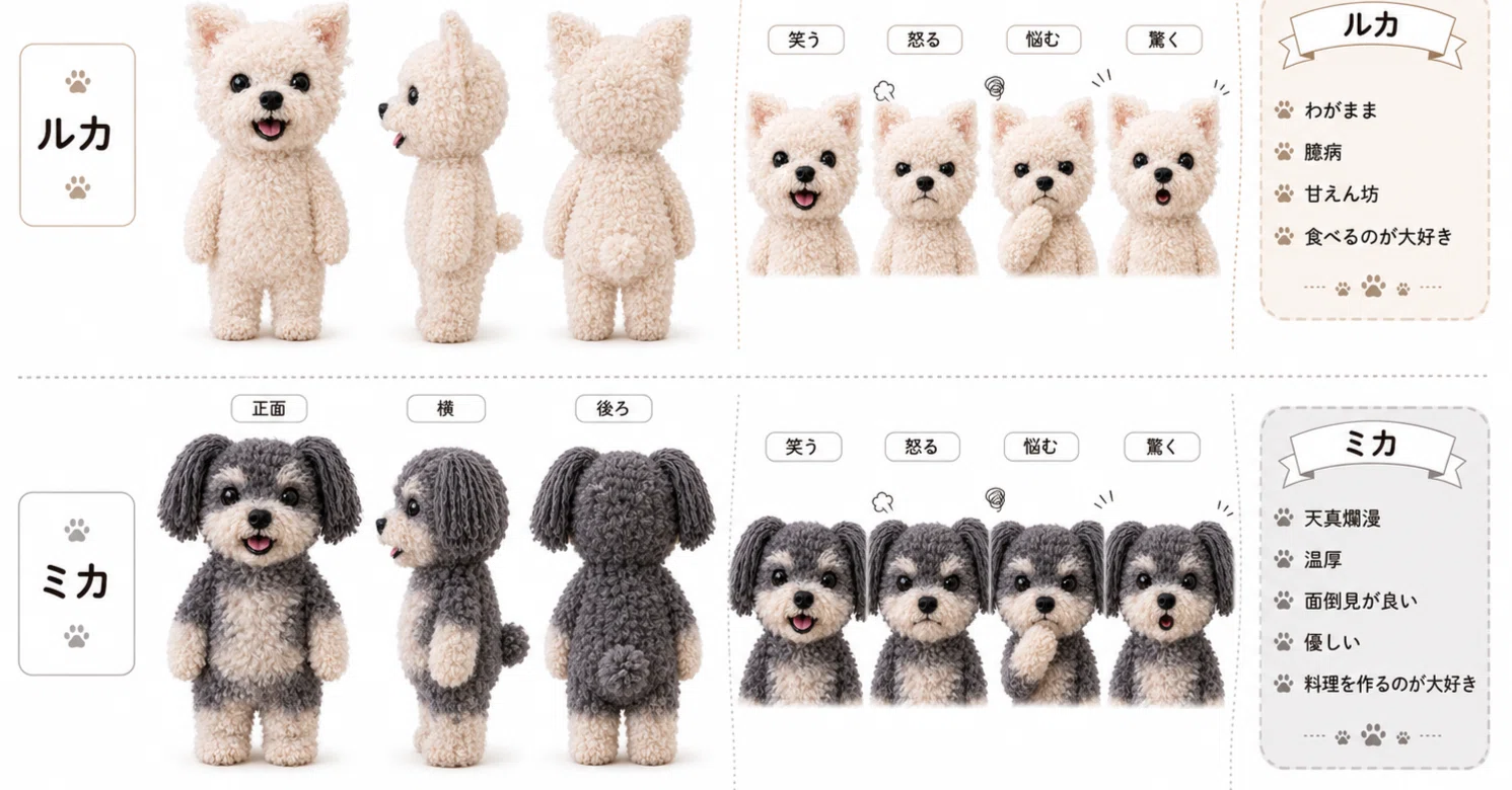 あみぐるみ　要望ページ　【リクエストなどはこちらに】　リーゼント　つっぱり番長 AIで愛犬あみぐるみを安定して生成！「キャラクターシート」を作って