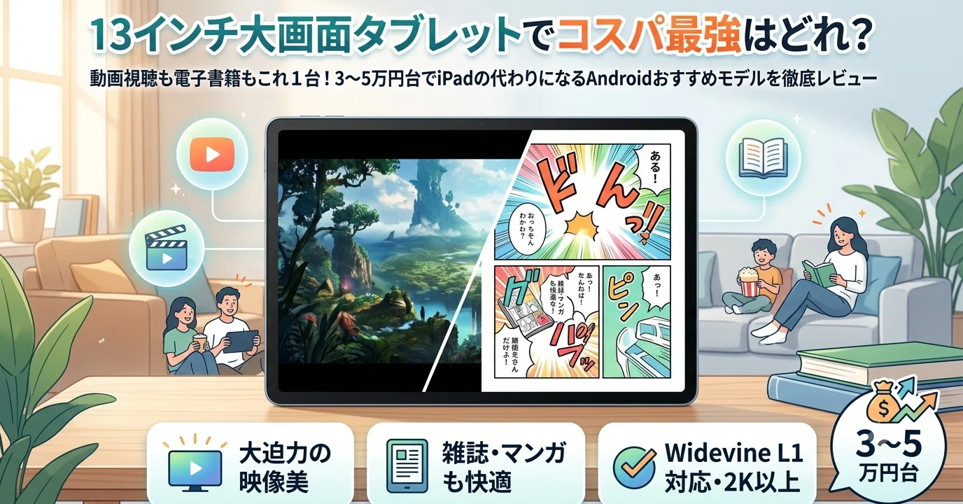 13インチ大画面タブレットでコスパ最強はどれ？動画視聴も電子書籍も