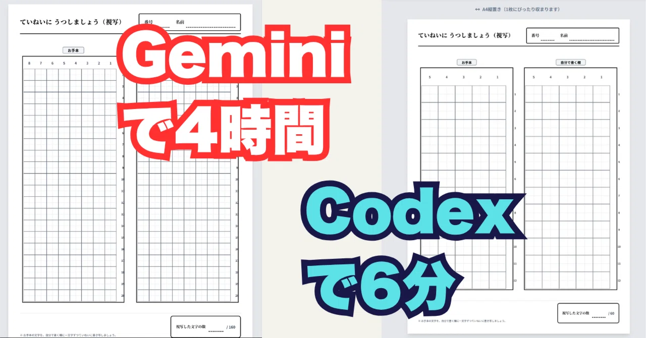 m＊プロフ必読 様 3点おまとめ Geminiで4時間かけて作った「視写プリントメーカー」を、Codexが6分で