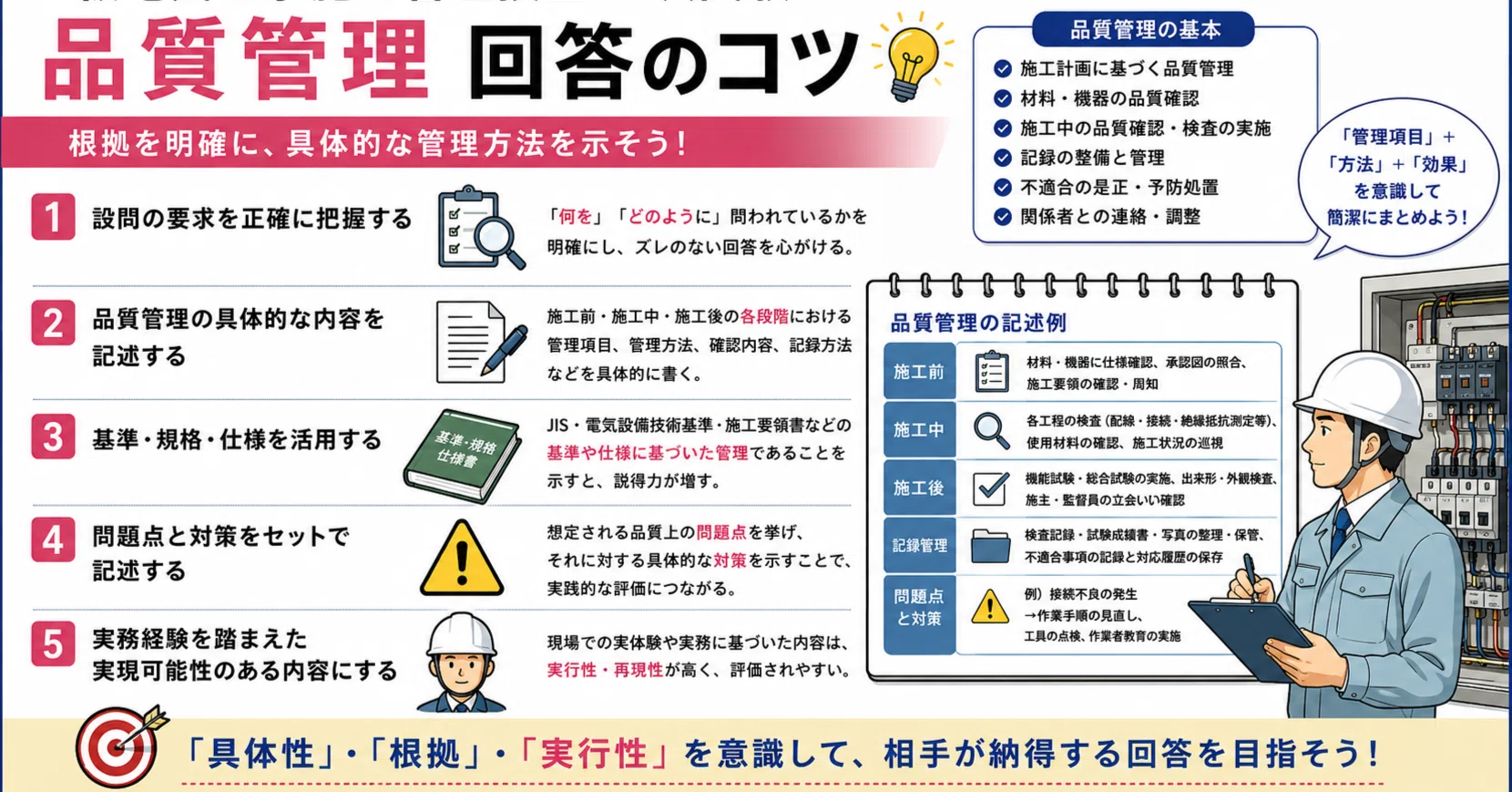 令和8年度 1級電気工事施工管理技士 二次試験 施工記述 完全攻略【品質
