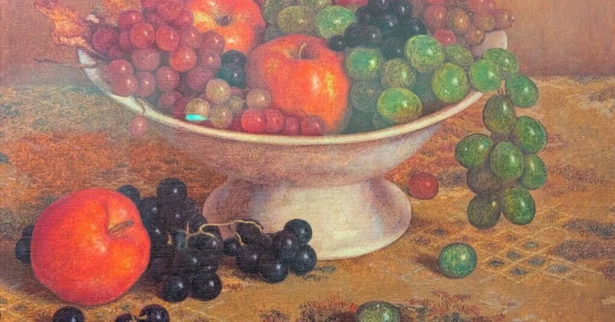 【真作】絵画　油彩10号　赤帽と葡萄の静物画　C127 これはたぶん、砂一粒まで凝視して描いた絵だ【高島野十郎展@松涛