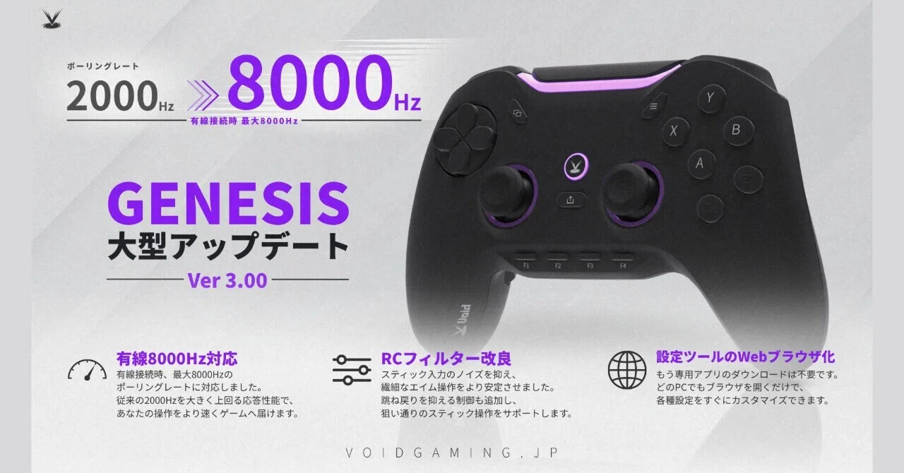日本発ゲーミングコントローラー「Void GENESIS」、大型アップデートv3