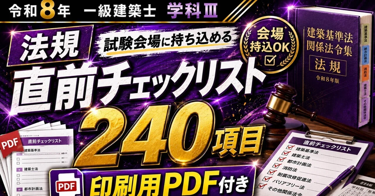 一級建築士 法規 直前チェックリスト240項目 試験会場に持ち込める印刷