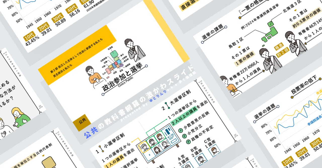 【公共のスライド】「政治参加と選挙」の授業を楽しむための、授業パワポ【指導案】|ゆとりんり