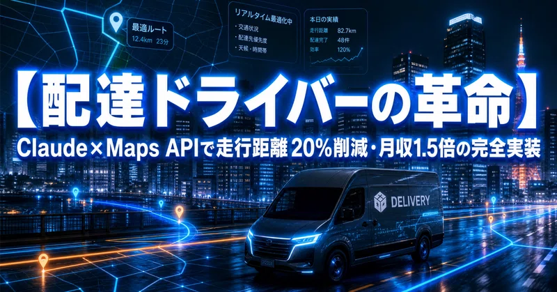 【配達ドライバーの革命】Claude×Maps APIで走行距離20%削減・月収1.5倍の完全実装