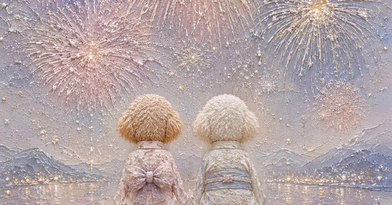 ルル♪様　姉妹と子犬　打ち上げ花火 🎆 うちの子と見る、やさしい花火𓂃𓈒𓏸A Quiet Fireworks Night