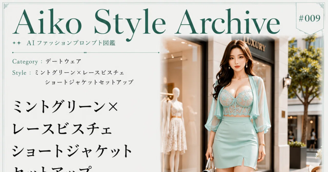 ミントグリーン×レースビスチェ ショートジャケットセットアップ