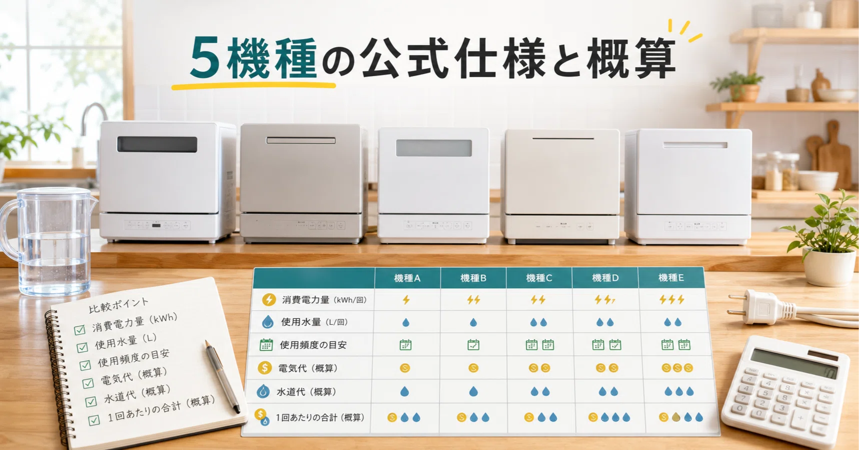 食洗機の電気代・水道代はいくら？5機種を公式仕様から比較｜Amazonお