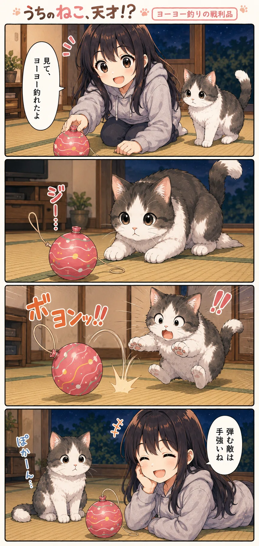 4コマ漫画「うちのねこ、天才!?」第184〜186話：花火大会からの