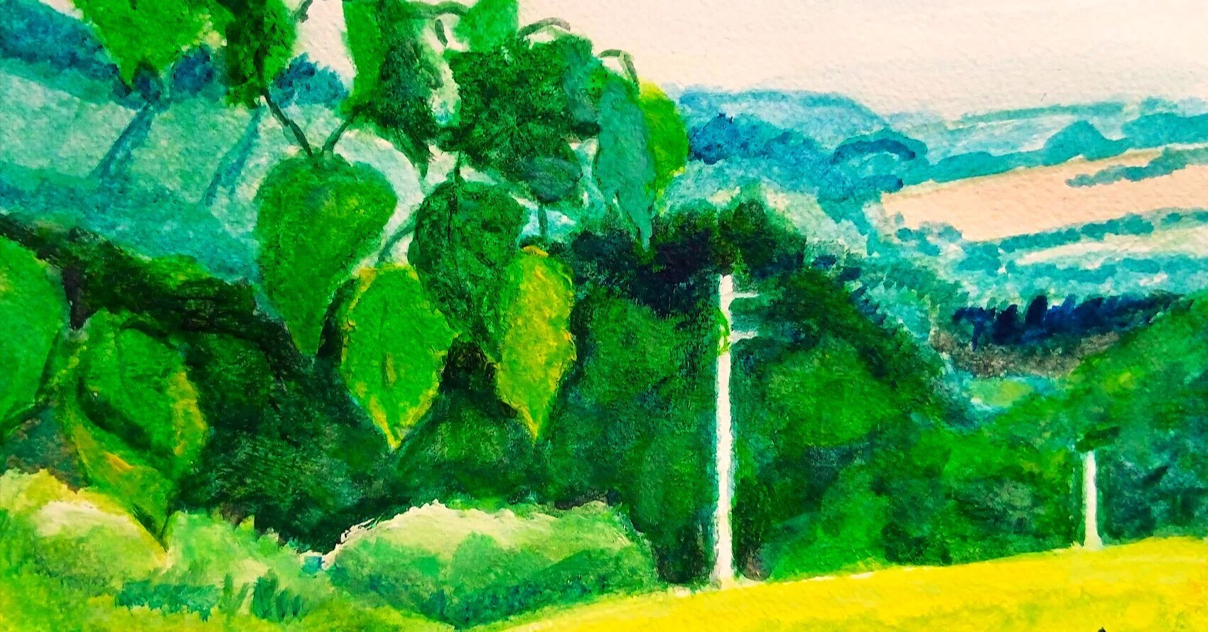t*k様 十勝岳連峰と美瑛川の風景画(水彩画) 美瑛の丘(美瑛町)｜北海道の熊おやじ〜北海道の179市町村の歴史と観光