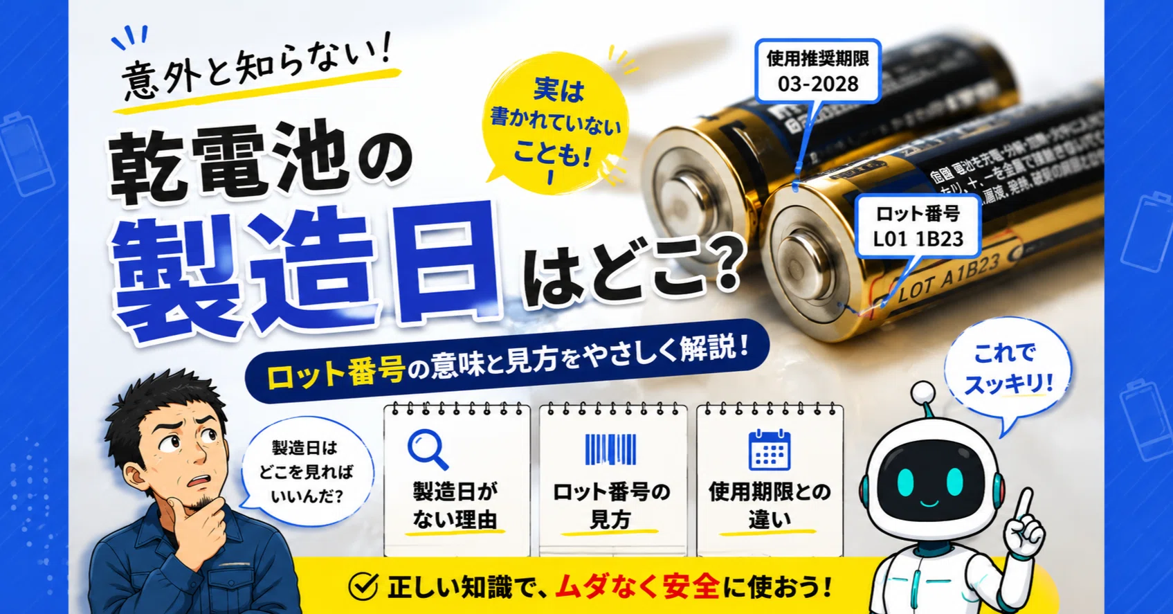 🔋乾電池の製造日はどこ？使用期限との違い・ロット番号の見方をヒロ