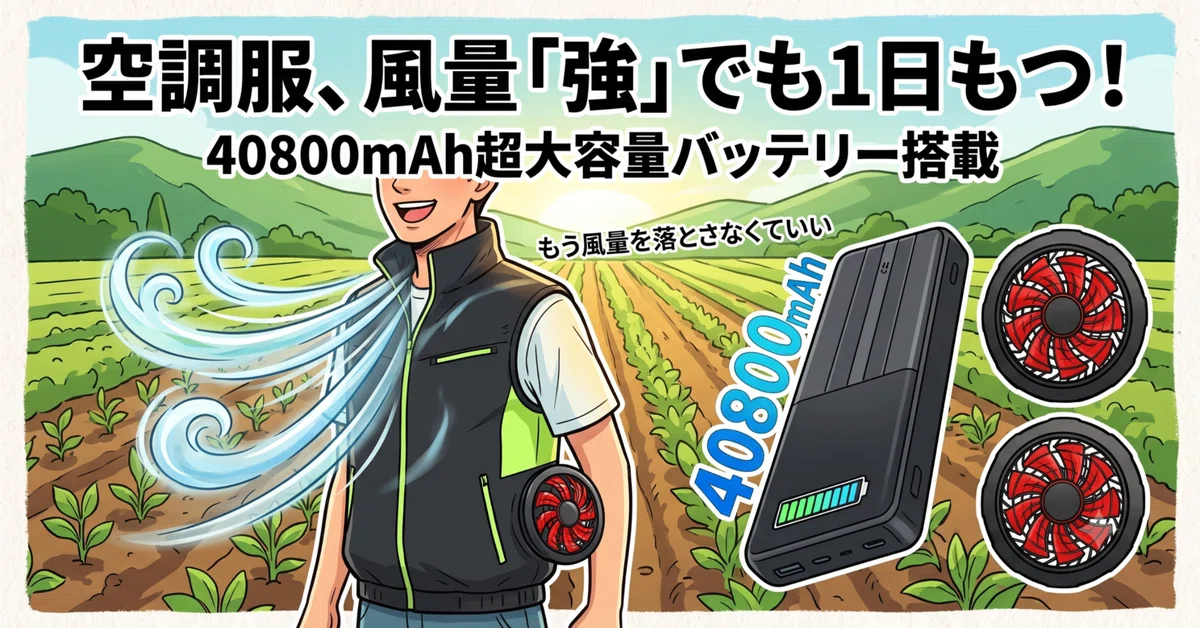 空調服は強風にすると電池が減る。40800mAhのNorauiなら、風量をケチら