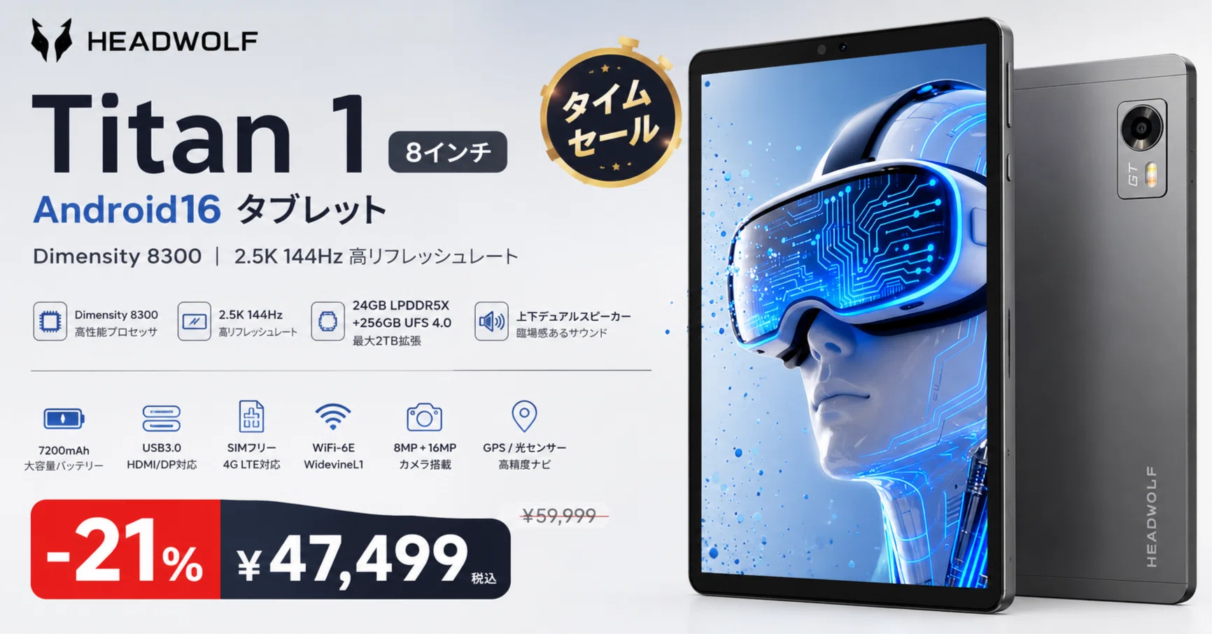 21%OFF】8.8インチ最強クラス！Headwolf Titan 1がタイムセール中
