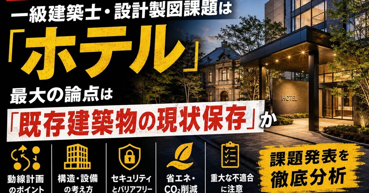 超速報】令和8年一級建築士・設計製図課題は「ホテル」最大の論点は