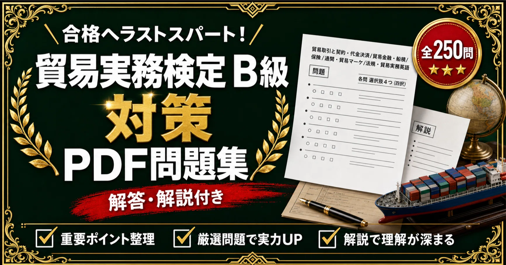 貿易実務検定 B級】対策問題集 全250問＋解答・解説付き｜スタディ