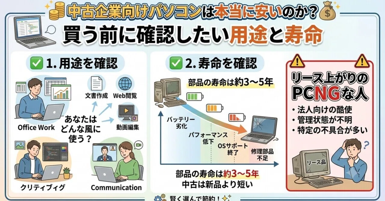 企業向け(リース上がり)中古PCは本当に安いのか？買う前に確認したい