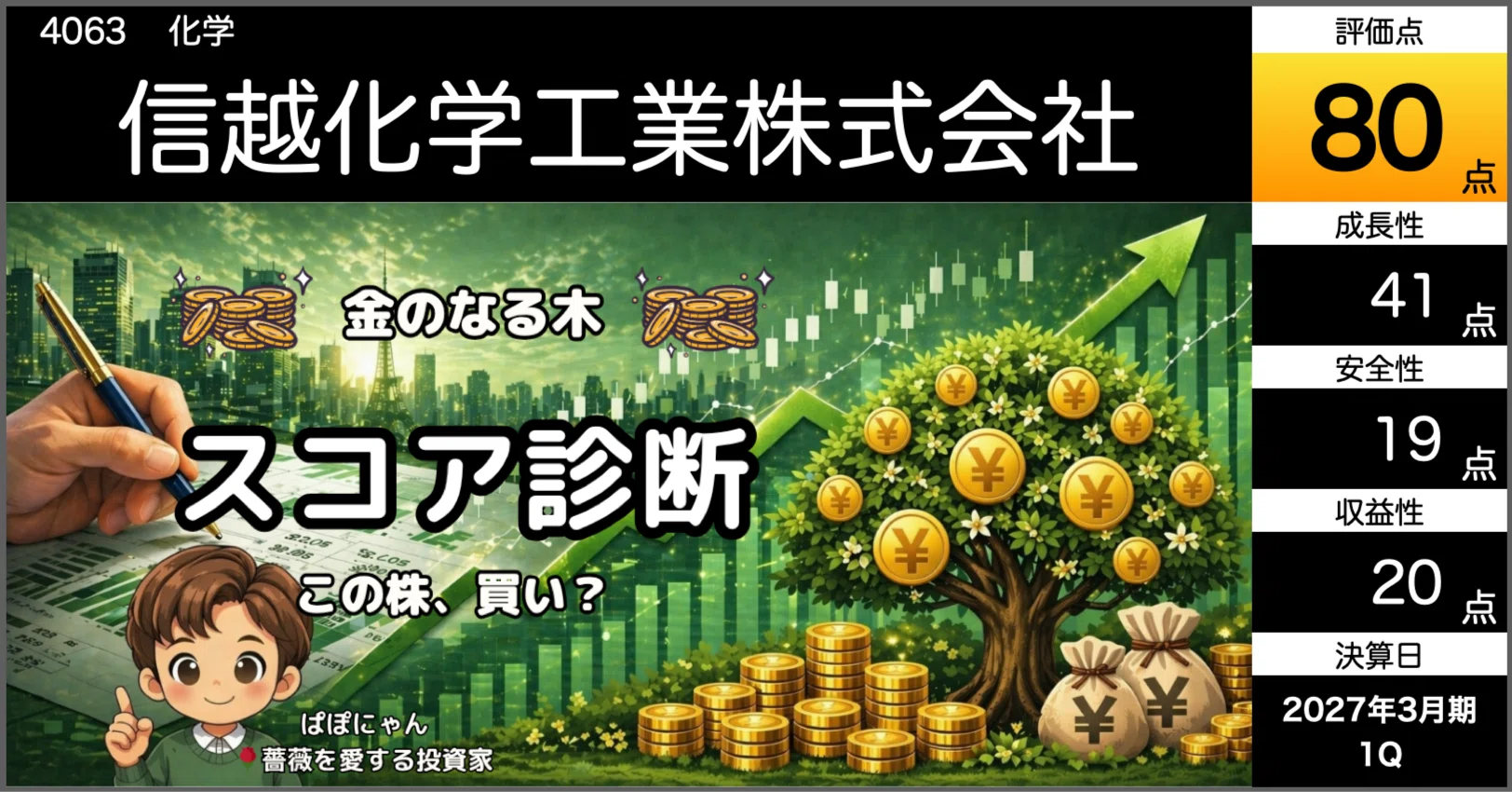🌲【信越化学工業】80点！『💰金のなる木』適性を診断｜半導体需要の