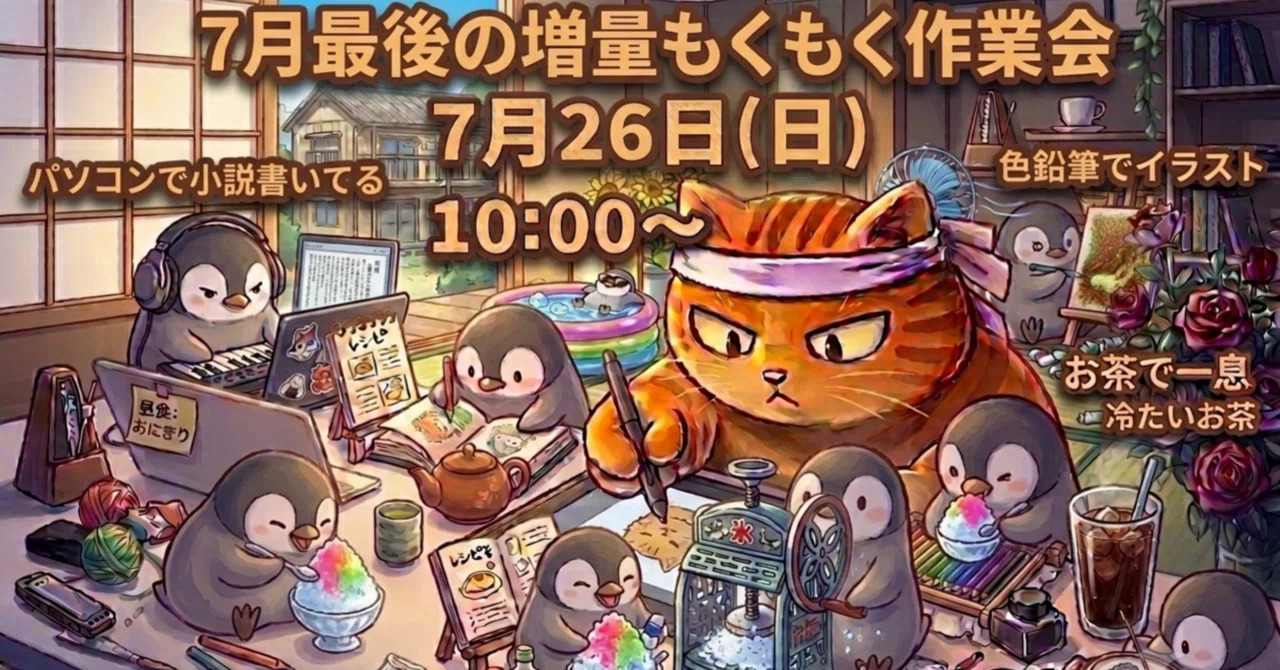 7月26日(日)7月最後の増量もくもく作業会のお知らせ｜とりはら
